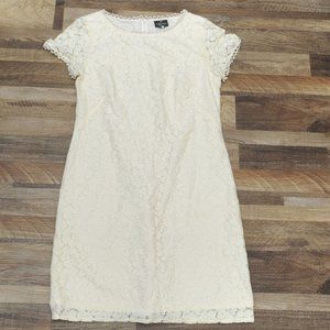 Adrianna Papell Illusion Lace Sheath Dress Ivory 10 Short Sleeve Floral Lined